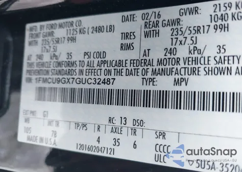 2016 Ford Escape Se from USA, damaged, VIN 1FMCU9GX7GUC32487